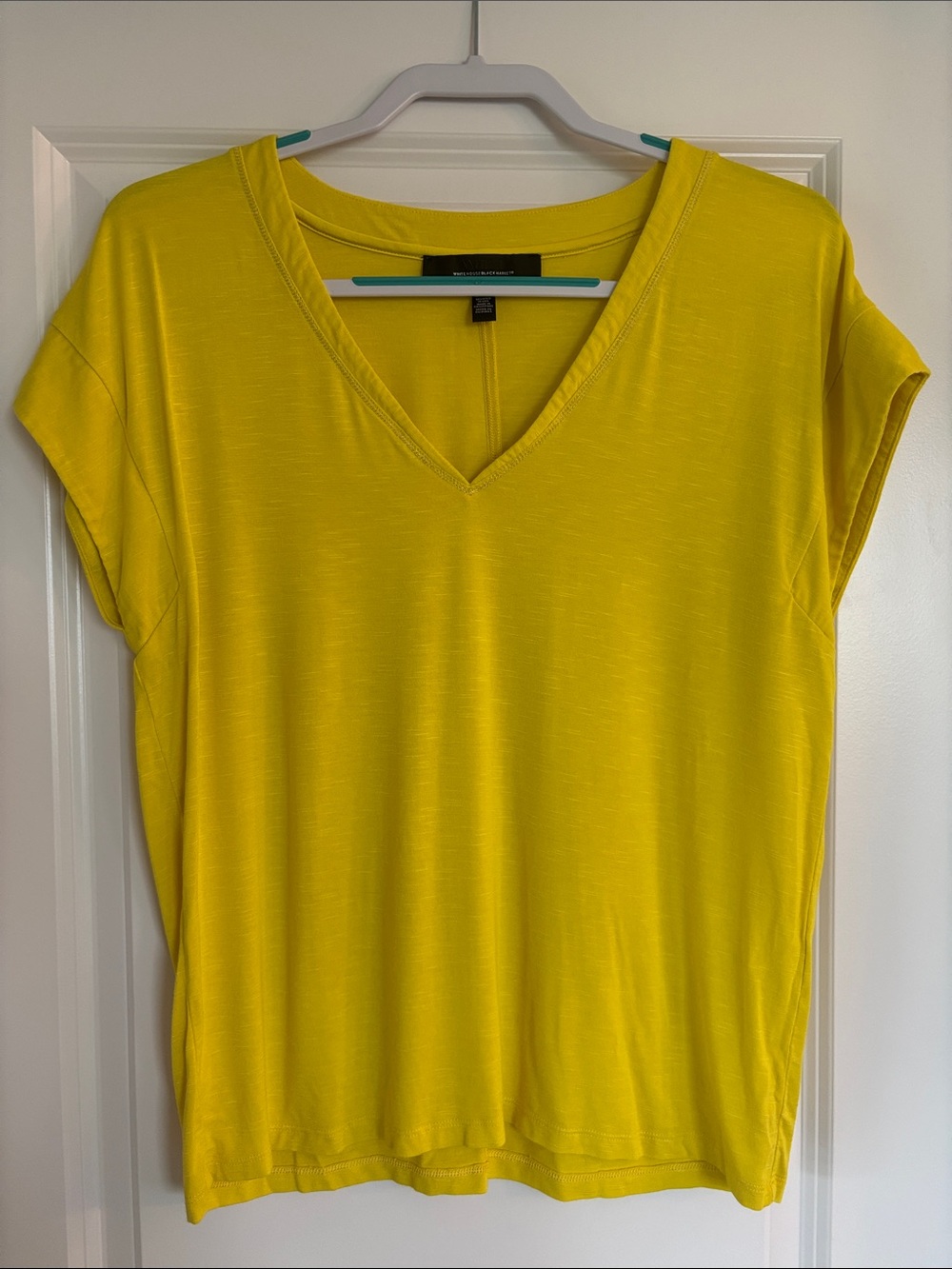 White House Black Market Yellow V-Neck Short Sleeve Tee